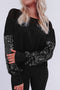Sequin Patchwork Lantern Sleeve V Neck Southern Blouse