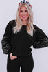 Sequin Patchwork Lantern Sleeve V Neck Southern Blouse