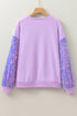 Sequin Patchwork Long Sleeve Relaxed Fit Pullover Top