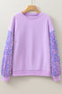 Sequin Patchwork Long Sleeve Relaxed Fit Pullover Top