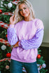 Sequin Patchwork Long Sleeve Relaxed Fit Pullover Top