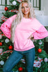 Sequin Patchwork Long Sleeve Relaxed Fit Pullover Top