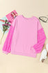 Sequin Patchwork Long Sleeve Relaxed Fit Pullover Top