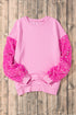 Sequin Patchwork Long Sleeve Relaxed Fit Pullover Top