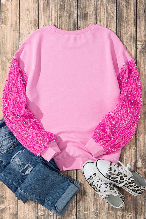 Sequin Patchwork Long Sleeve Relaxed Fit Pullover Top