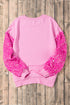 Sequin Patchwork Long Sleeve Relaxed Fit Pullover Top