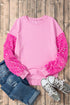 Sequin Patchwork Long Sleeve Relaxed Fit Pullover Top