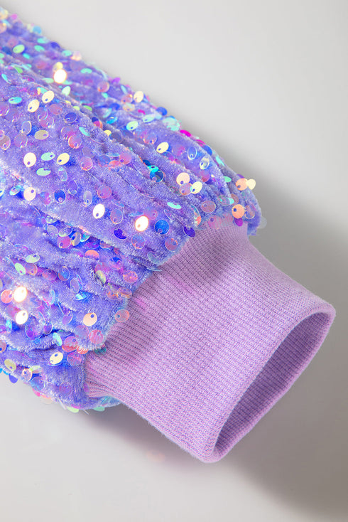 Sequin Patchwork Long Sleeve Relaxed Fit Pullover Top