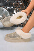 Sequin Plush Lined Thick Sole Platform Slip On Boots