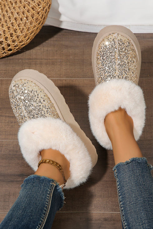Sequin Plush Lined Thick Sole Platform Slip On Boots