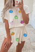 Sequin Pumpkin Cropped Tee And Skort Graphic Set