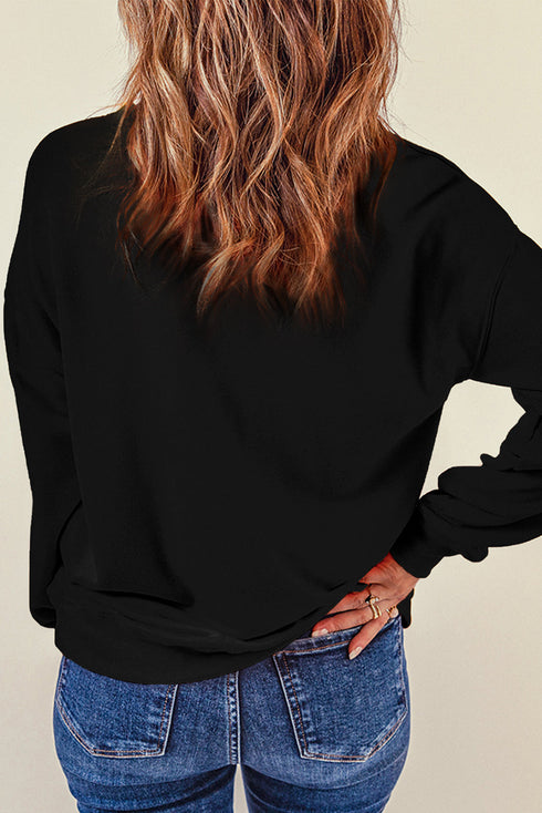 Sequin Pumpkin Embellished Crew Neck Long Sleeve Sweatshirt
