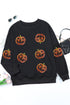Sequin Pumpkin Embellished Crew Neck Long Sleeve Sweatshirt