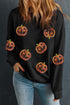 Sequin Pumpkin Embellished Crew Neck Long Sleeve Sweatshirt