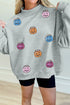 Sequin Pumpkin Face Graphic Mock Neck Sweatshirt