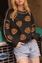 Sequin Pumpkin Graphic Exposed Seam Pullover Sweatshirt
