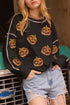 Sequin Pumpkin Graphic Exposed Seam Pullover Sweatshirt