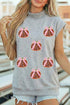Sequin Pumpkin Graphic High Neck Cap Sleeve Tank Top