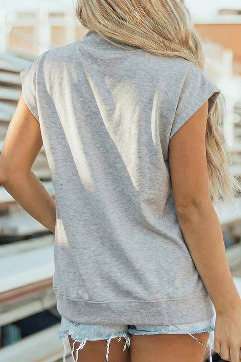 Sequin Pumpkin Graphic High Neck Cap Sleeve Tank Top