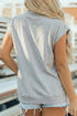 Sequin Pumpkin Graphic High Neck Cap Sleeve Tank Top