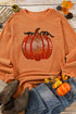 Sequin Pumpkin Graphic Ribbed Knit Pullover Sweatshirt