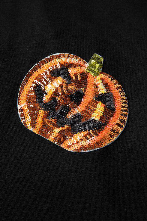 Sequin Pumpkin Graphic Short Sleeve Jersey Tee
