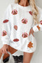 Sequin Pumpkin Leaf Corded Rib Oversized Graphic Sweatshirt