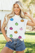 Sequin Pumpkin Pattern Mock Neck Cap Sleeve Graphic Tee