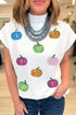 Sequin Pumpkin Pattern Mock Neck Cap Sleeve Graphic Tee