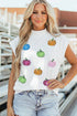Sequin Pumpkin Pattern Mock Neck Cap Sleeve Graphic Tee