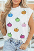 Sequin Pumpkin Pattern Mock Neck Cap Sleeve Graphic Tee