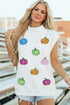 Sequin Pumpkin Pattern Mock Neck Cap Sleeve Graphic Tee