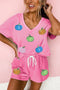 Sequin Pumpkin Pattern V Neck Drawstring Graphic Set