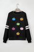 Sequin Pumpkin Varsity Stripe Crewneck Pullover Sweatshirt