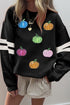 Sequin Pumpkin Varsity Stripe Crewneck Pullover Sweatshirt