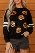 Sequin Pumpkin Varsity Stripe Crewneck Sweatshirt
