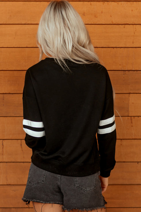 Sequin Pumpkin Varsity Stripe Crewneck Sweatshirt