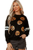 Sequin Pumpkin Varsity Stripe Crewneck Sweatshirt