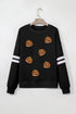 Sequin Pumpkin Varsity Stripe Crewneck Sweatshirt