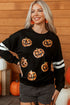 Sequin Pumpkin Varsity Stripe Crewneck Sweatshirt