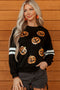 Sequin Pumpkin Varsity Stripe Crewneck Sweatshirt