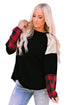 Sequin Raglan Sleeve Buffalo Plaid Mixed Media Top