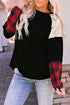 Sequin Raglan Sleeve Buffalo Plaid Mixed Media Top