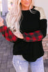 Sequin Raglan Sleeve Buffalo Plaid Mixed Media Top