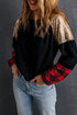 Sequin Raglan Sleeve Buffalo Plaid Mixed Media Top