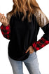Sequin Raglan Sleeve Buffalo Plaid Mixed Media Top