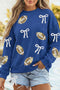 Sequin Rugby Bow Corded Rib Drop Shoulder Sweatshirt