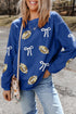 Sequin Rugby Bow Corded Rib Drop Shoulder Sweatshirt
