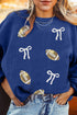 Sequin Rugby Bow Corded Rib Drop Shoulder Sweatshirt