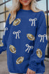 Sequin Rugby Bow Corded Rib Drop Shoulder Sweatshirt